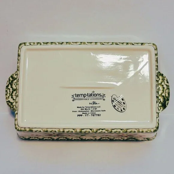 Temp-tations Ovenware by Tara Old World Green 1.5 qt Loaf Pan Trivet Lid Rack - Picture 9 of 13